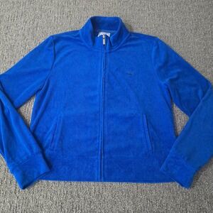 Juicy Couture Y2K Terry Cloth Track Jacket Womens L Blue Crown Logo Velour